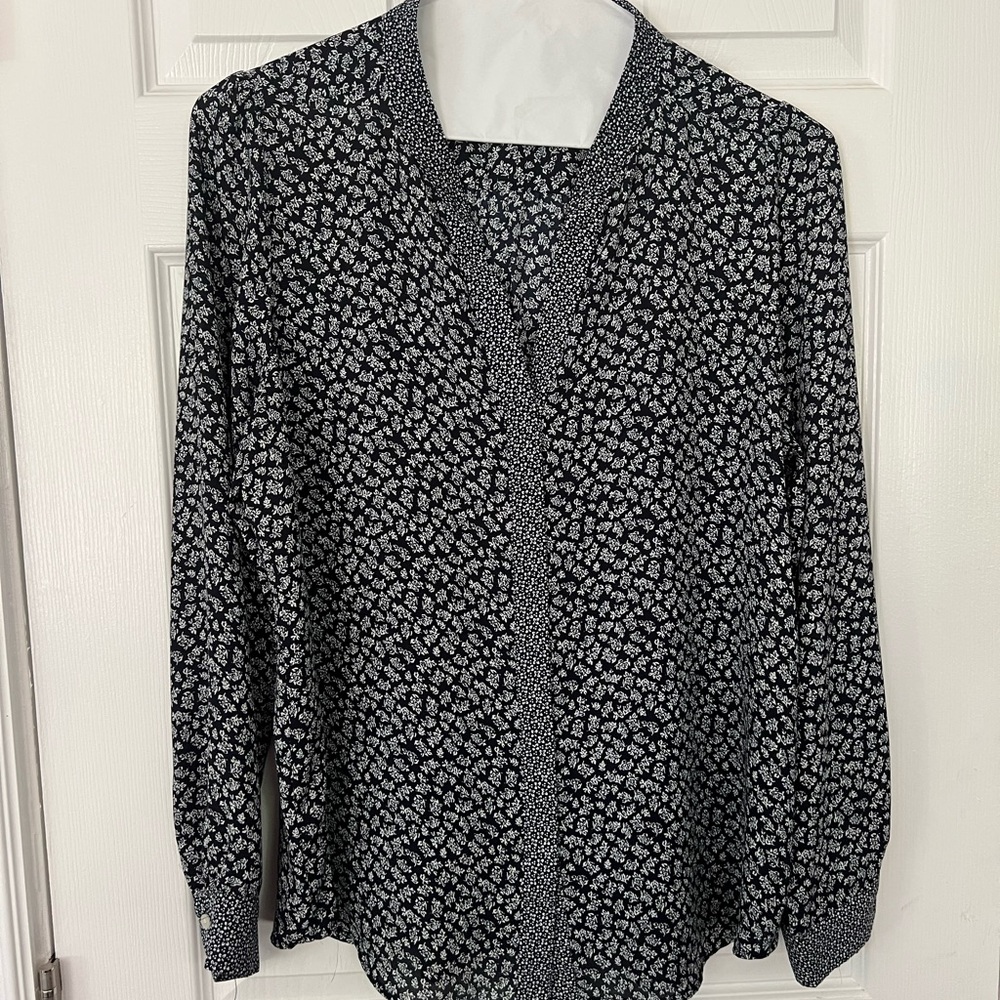 LOFT Black and White Floral Blouse